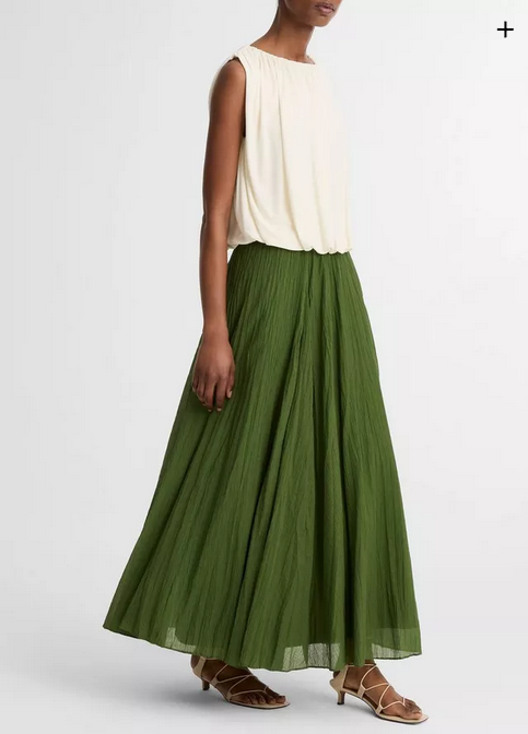 VINCE Crinkled Plissé Cotton-Blend Maxi Skirt - Herb