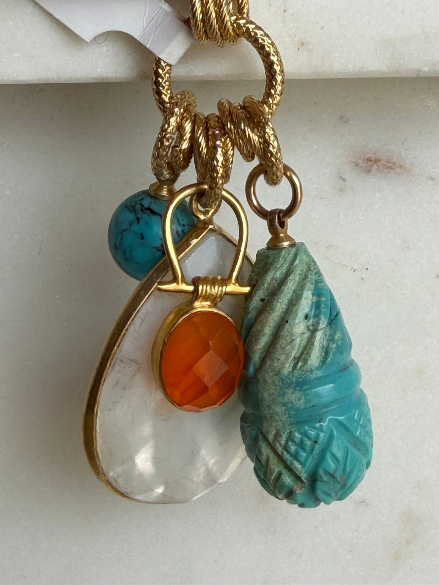 SENNOD Vignette Cluster - Carved Turquoise, MOP,  & Carnelian
