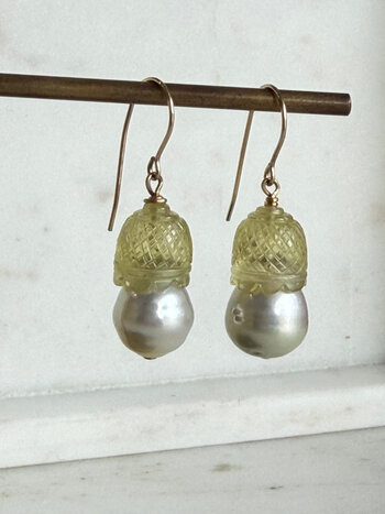 SENNOD South Sea Pearl w/ Yellow Tourmaline Earrings
