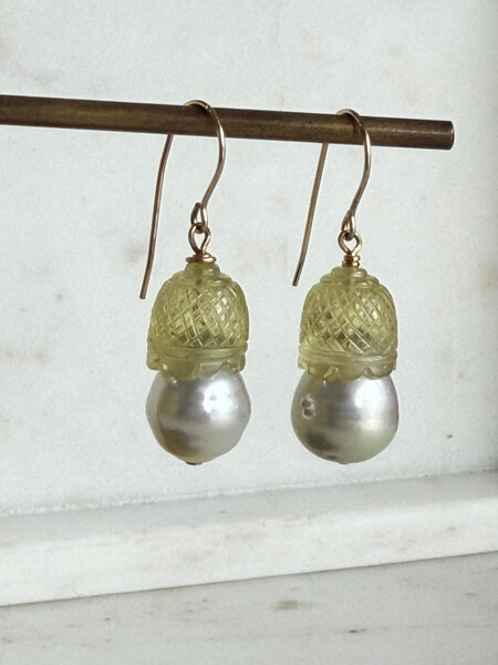 SENNOD South Sea Pearl w/ Yellow Tourmaline Earrings