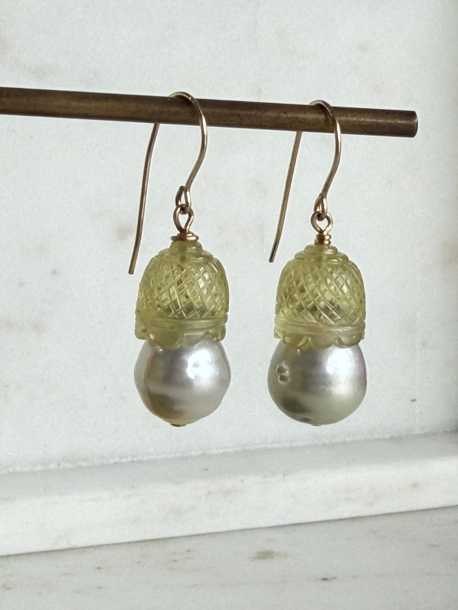 SENNOD South Sea Pearl w/ Yellow Tourmaline Earrings