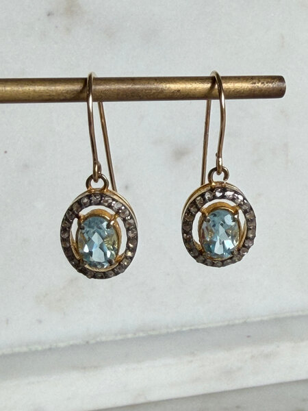 SENNOD Velma Diamond & Blue Topaz Oval Earrings