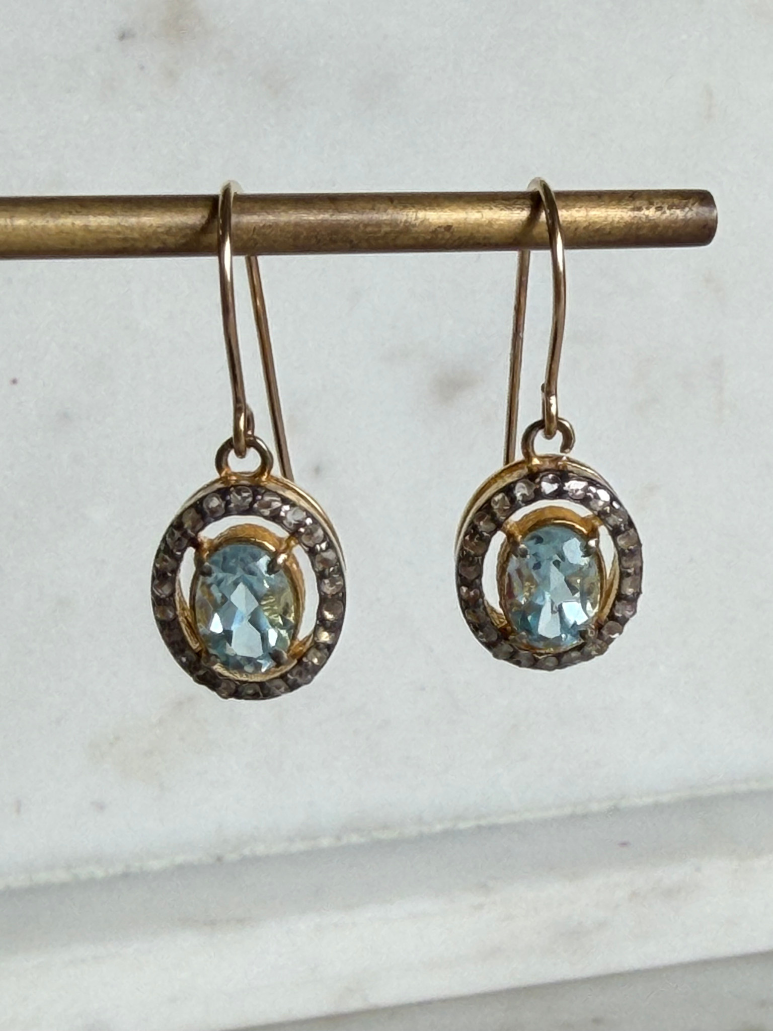 SENNOD Velma Diamond & Blue Topaz Oval Earrings