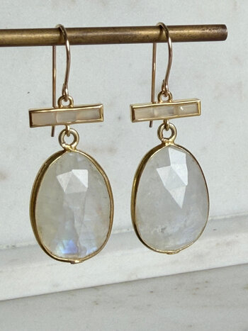 SENNOD Bezel Moonstone Drop Earrings