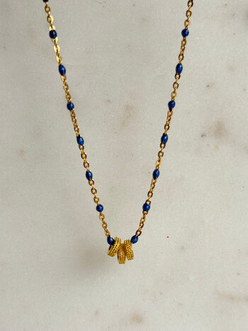 SENNOD Cobalt Enamel & Gold 3 Ring Necklace - 17"