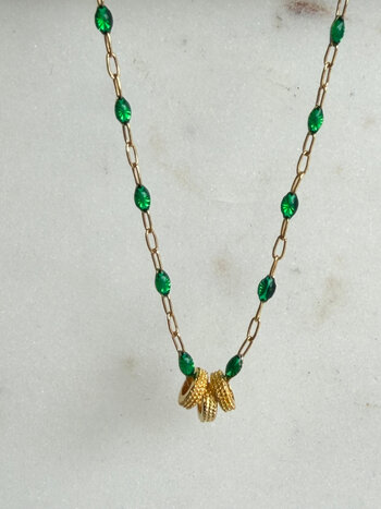 SENNOD Green Enamel & Gold 3 Ring Necklace - 17"