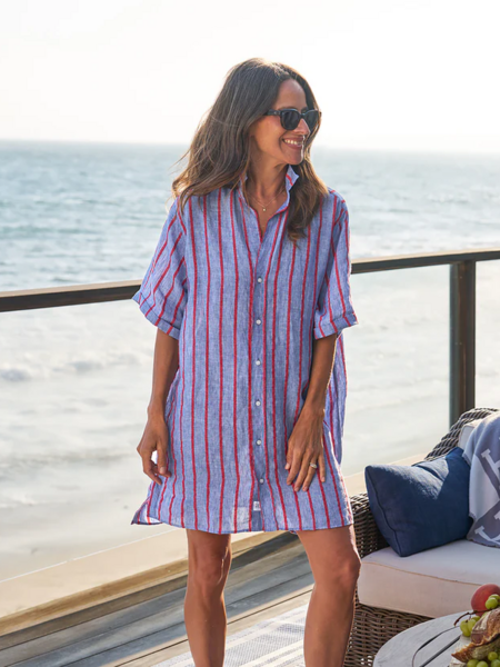 FRANK & EILEEN Rosemary Linen Dress - Blue & Red Stripe