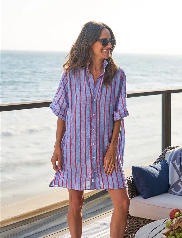 FRANK & EILEEN Rosemary Linen Dress - Blue & Red Stripe