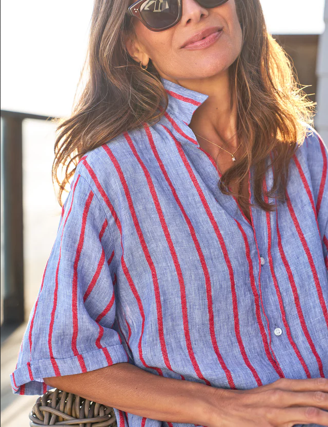 FRANK & EILEEN Rosemary Linen Dress - Blue & Red Stripe