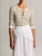 VINCE Striped Italian Cotton-Cashmere Three-Quarter-Sleeve Cardigan - Dandelion combo