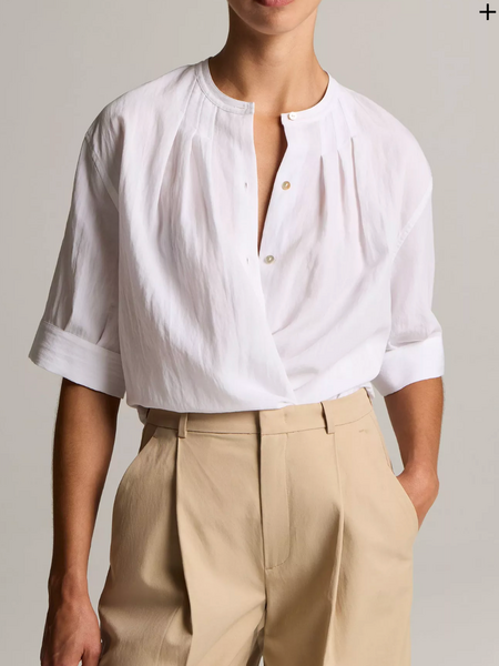 VINCE Gathered A-Line Button Front Shirt