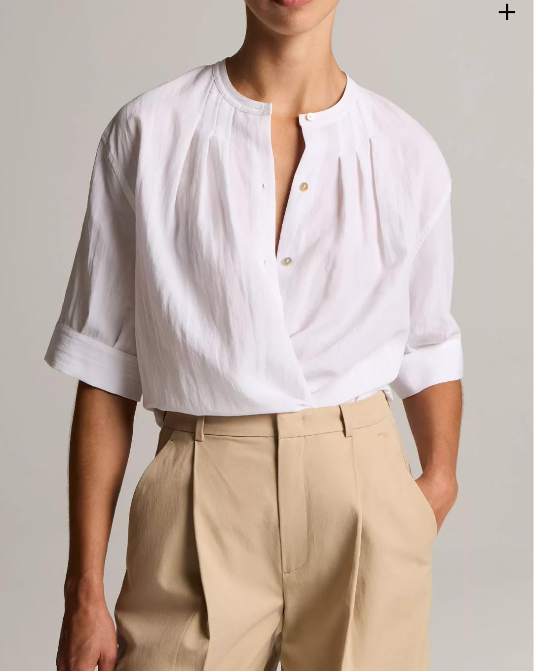 VINCE Gathered A-Line Button Front Shirt - Optic White