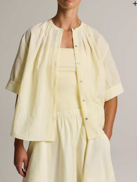 VINCE Gathered A-Line Button Front Shirt