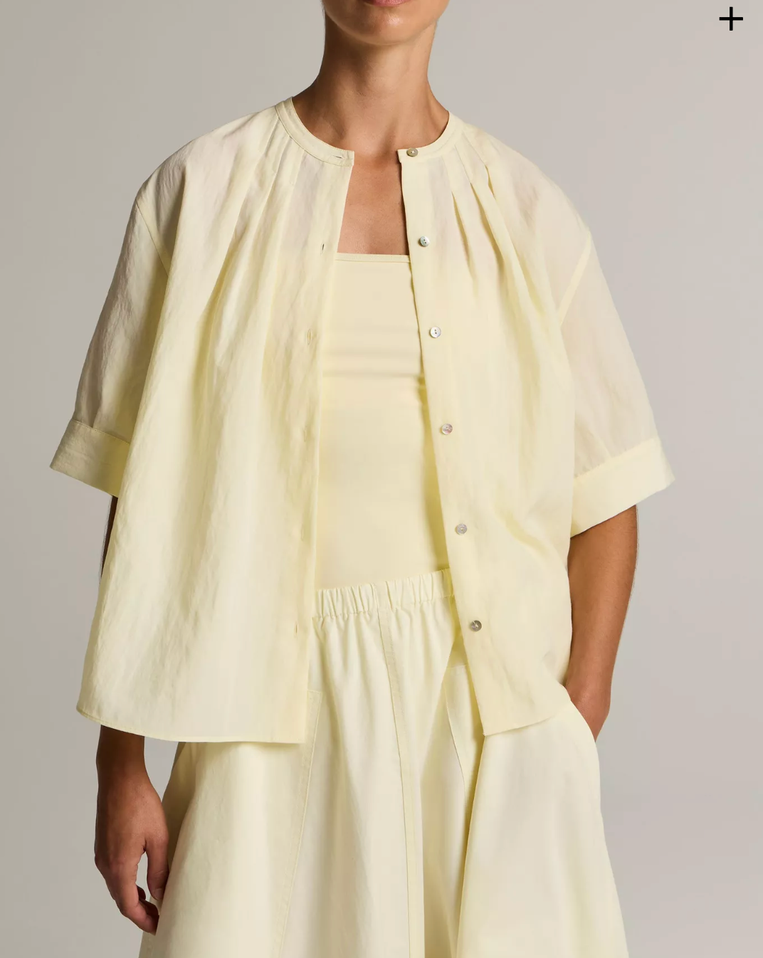 VINCE Gathered A-Line Button Front Shirt - Sun Petal