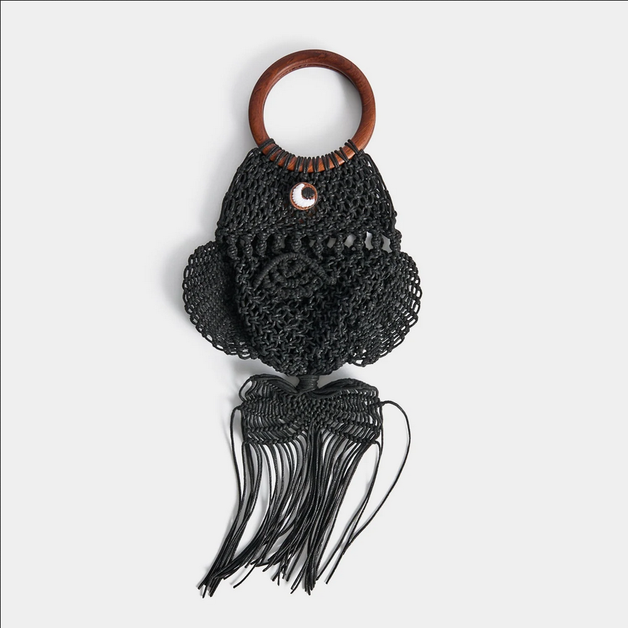 ANYA HINDMARCH Macrame Fish Clutch - Black