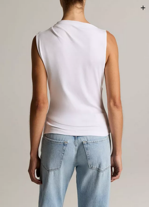 VINCE Pima Cotton Draped Sleeveless Top - Optic White