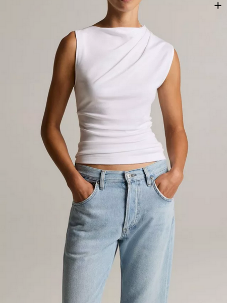 VINCE Pima Cotton Draped Sleeveless Top