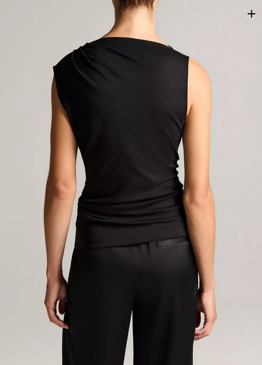 VINCE Pima Cotton Draped Sleeveless Top - Black