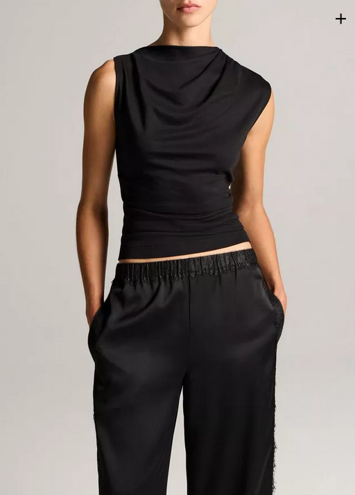 VINCE Pima Cotton Draped Sleeveless Top - Black