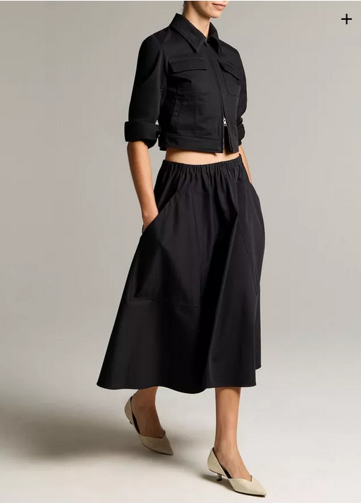 VINCE Cotton Full Skirt - Black
