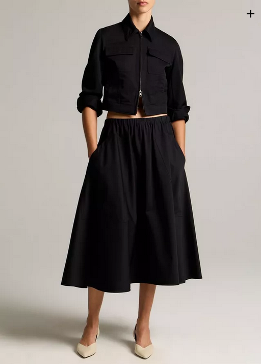 VINCE Cotton Full Skirt - Black