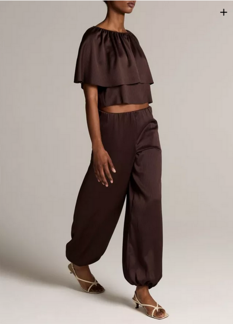 Mid-Rise Plissé Drawcord-Hem Pant - Iron - Kiki