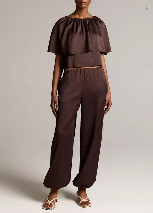 VINCE Mid-Rise Plissé Drawcord-Hem Pant - Iron