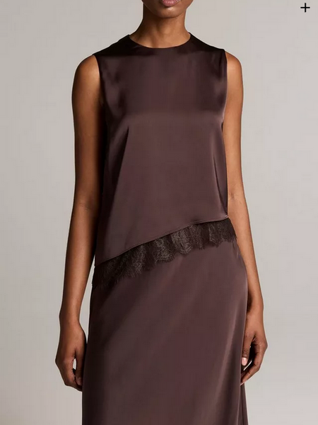 VINCE Lace-Trim Satin Asymmetrical Shell