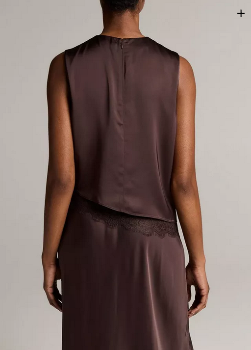 VINCE Lace-Trim Satin Asymmetrical Shell - Iron
