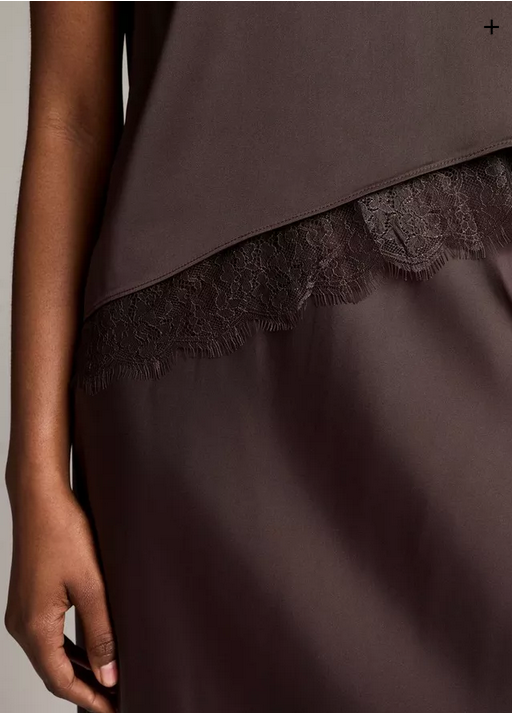 VINCE Lace-Trim Satin Asymmetrical Shell - Iron