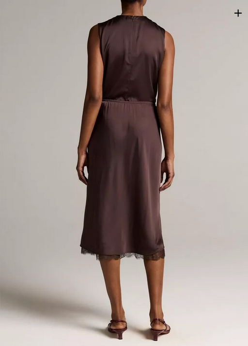 VINCE Lace-Trim Satin Slip Skirt - Iron