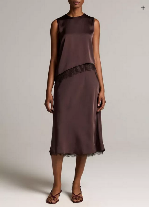 VINCE Lace-Trim Satin Slip Skirt - Iron