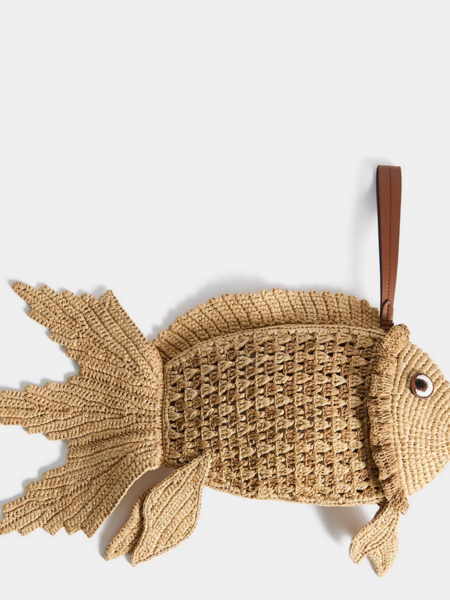 ANYA HINDMARCH Raffia Fish Clutch - Natural