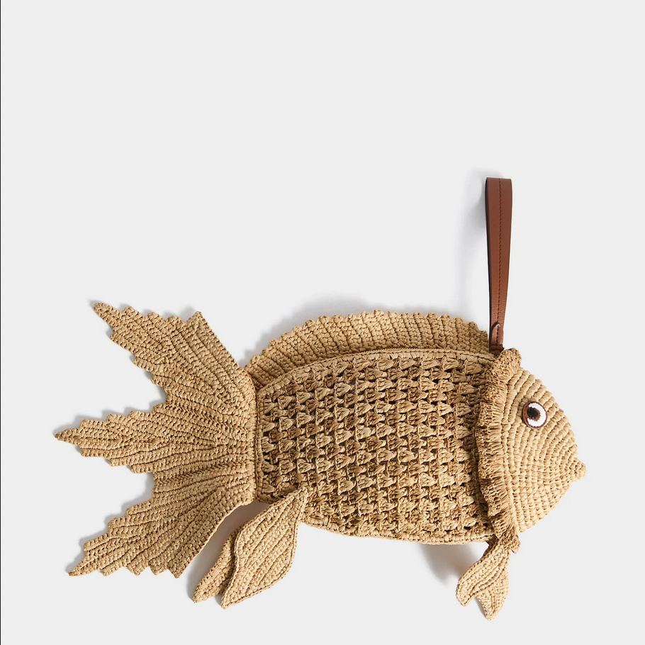 ANYA HINDMARCH Raffia Fish Clutch - Natural