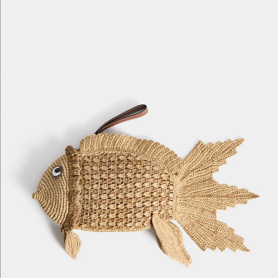 ANYA HINDMARCH Raffia Fish Clutch - Natural