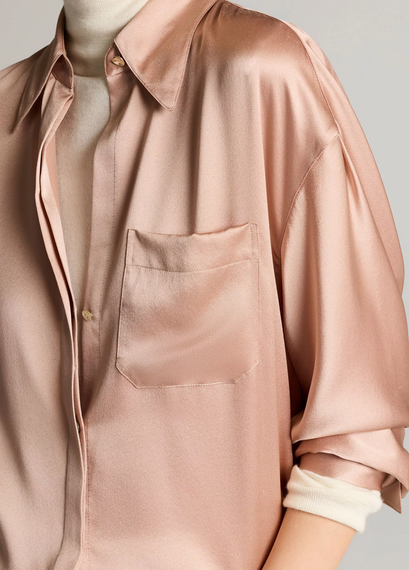 VINCE Silk Satin Dolman-Sleeve Button-Front Shirt
