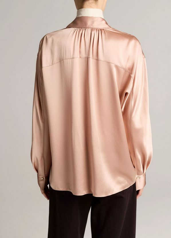 VINCE Silk Satin Dolman-Sleeve Button-Front Shirt