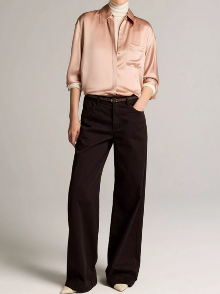 VINCE Silk Satin Dolman-Sleeve Button-Front Shirt