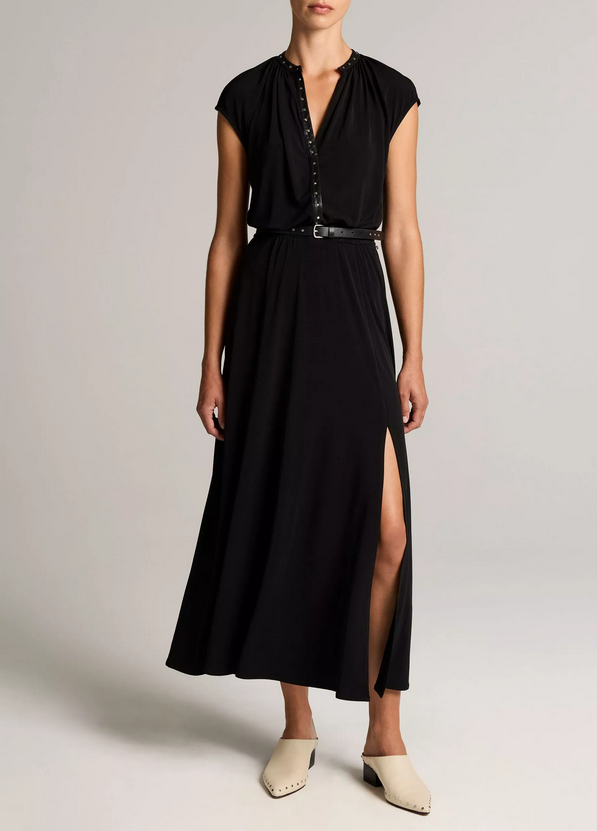 VINCE Studded Matte Jersey Cap-Sleeve Dress - Black