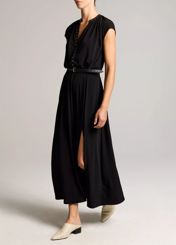 VINCE Studded Matte Jersey Cap-Sleeve Dress - Black