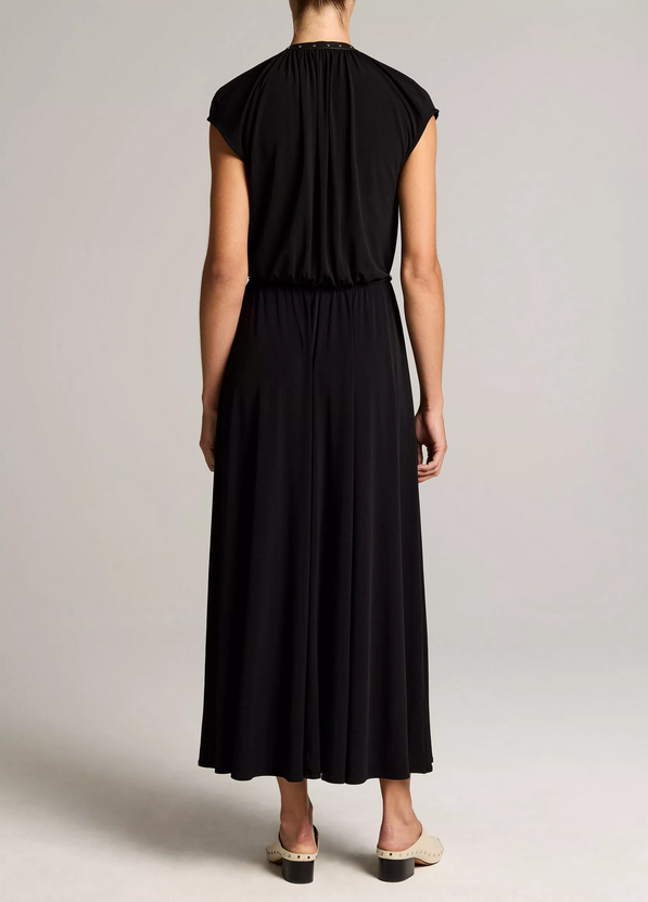 VINCE Studded Matte Jersey Cap-Sleeve Dress - Black