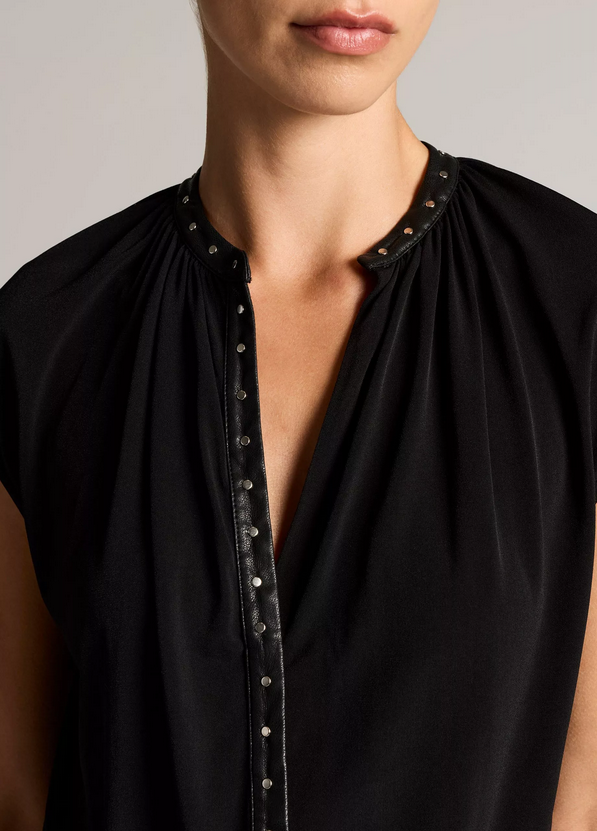VINCE Studded Matte Jersey Cap-Sleeve Dress - Black