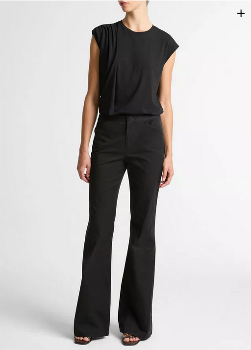 VINCE Pima Cotton Draped Sleeveless Top - Black