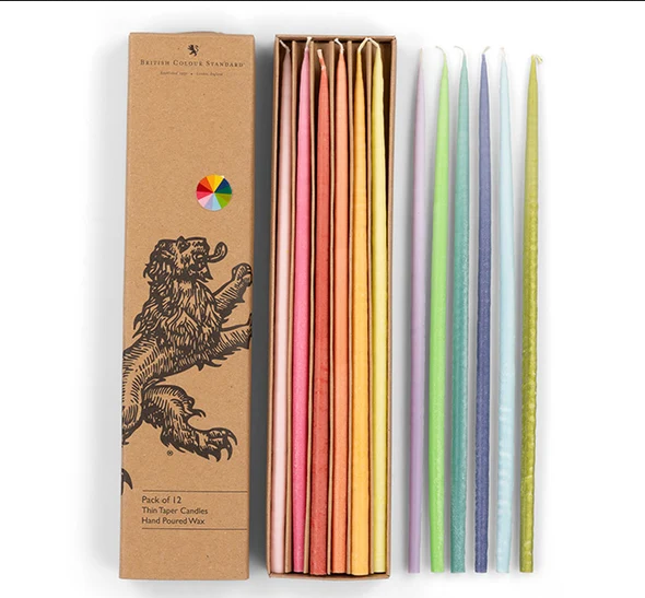 BRITISH COLOUR STANDARD Thin Taper Candle Set of 12 - Rainbow