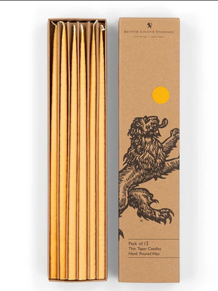 BRITISH COLOUR STANDARD Thin Taper Candle Set of 12 - Saffron