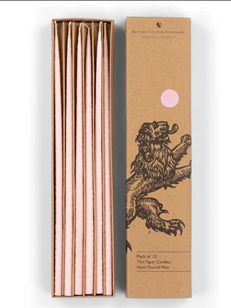 BRITISH COLOUR STANDARD Thin Taper Candle Set of 12 - Orchid Pink