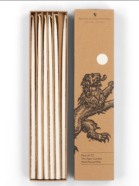 BRITISH COLOUR STANDARD Thin Taper Candle Set of 12 - Pearl White