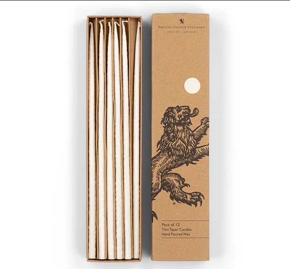 BRITISH COLOUR STANDARD Thin Taper Candle Set of 12 - Pearl White