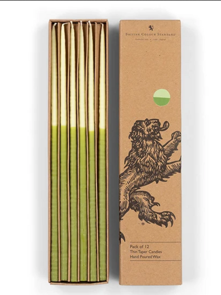 BRITISH COLOUR STANDARD Thin Taper Candle Set of 12 - Two-Tone Pistachio & Eau De Nil