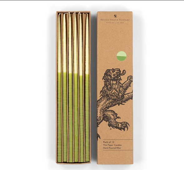 BRITISH COLOUR STANDARD Thin Taper Candle Set of 12 - Two-Tone Pistachio & Eau De Nil